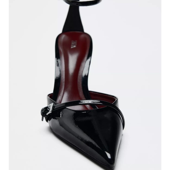 Black Patent Leather Ankle Strap Buckle Heels - Picture 4 of 6